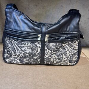 Black floral vintage shoulder purse